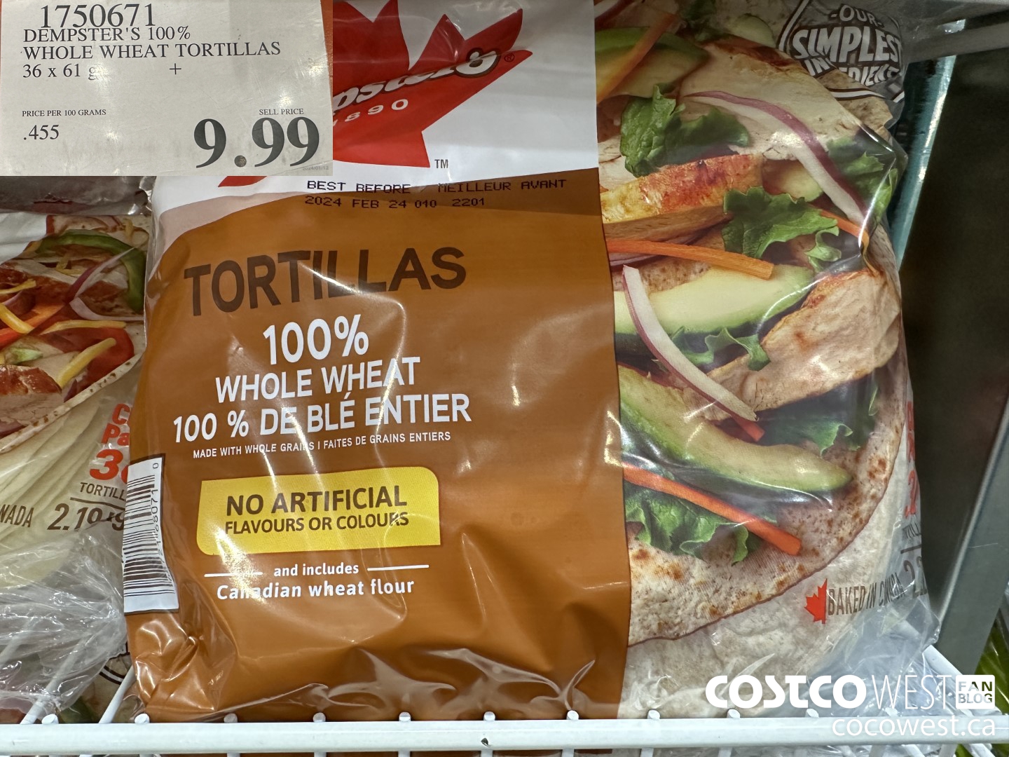 1750671 DEMPSTER'S 100% WHOLE WHEAT TORTILLAS 36 X 61 G $9.99