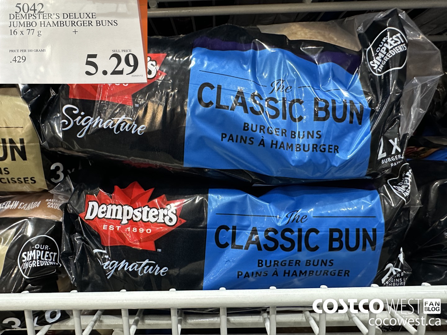 5042 DEMPSTER'S DELUXE JUMBO HAMBURGER BUNS 16 X 77 G $5.29