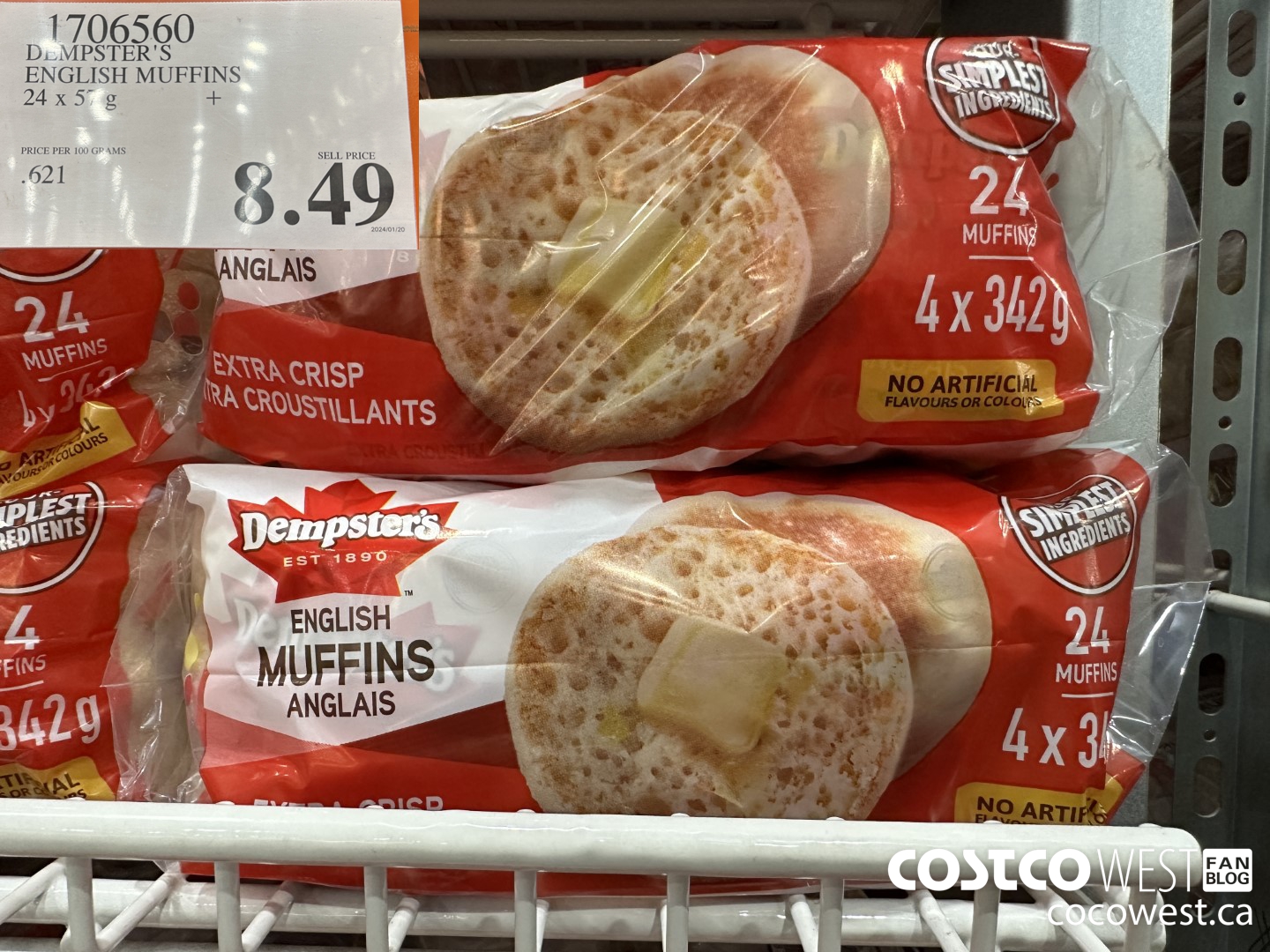 1706560 DEMPSTER'S ENGLISH MUFFINS 24 Pack $8.49