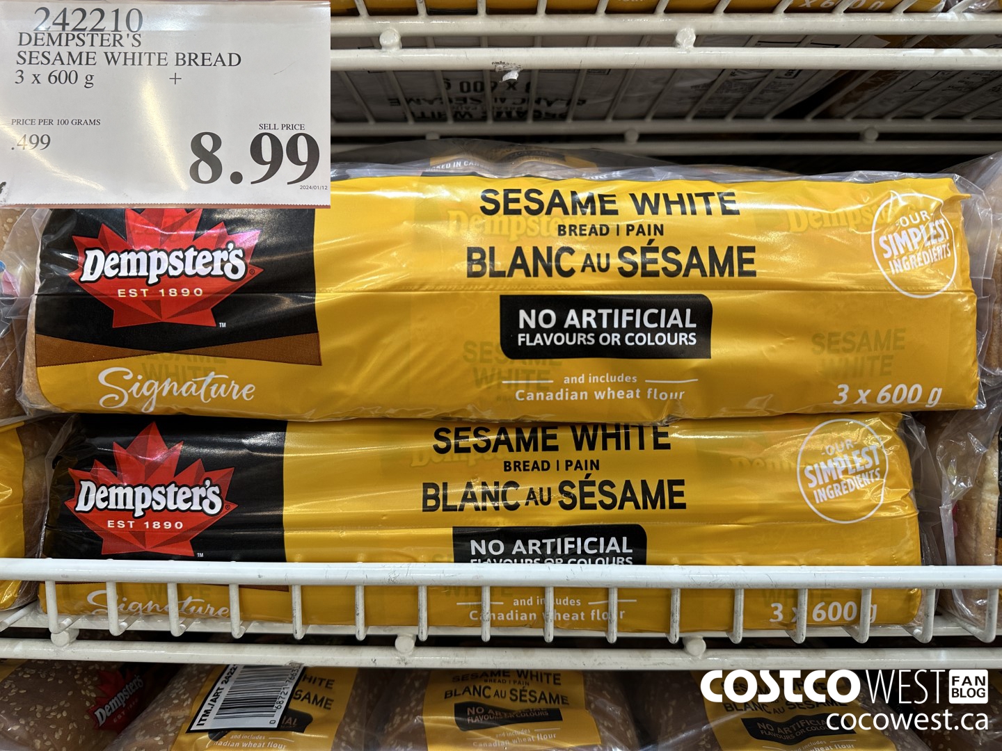 242210 DEMPSTER'S SESAME WHITE BREAD 3 x 600 g $8.99