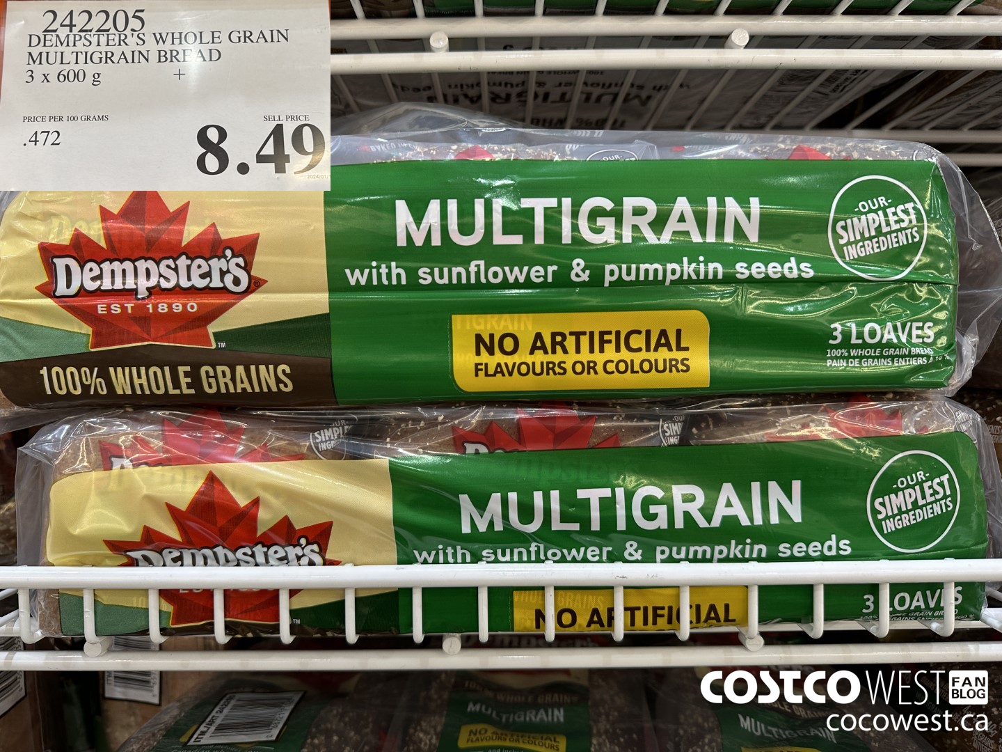 242205 DEMPSTER'S WHOLE GRAIN MULTIGRAIN BREAD 3 X 600 G $8.49