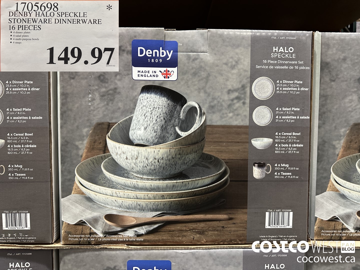 1705698 DENBY HALO SPECKLE STONEWARE DINNERWARE 16 PIECE $149.97