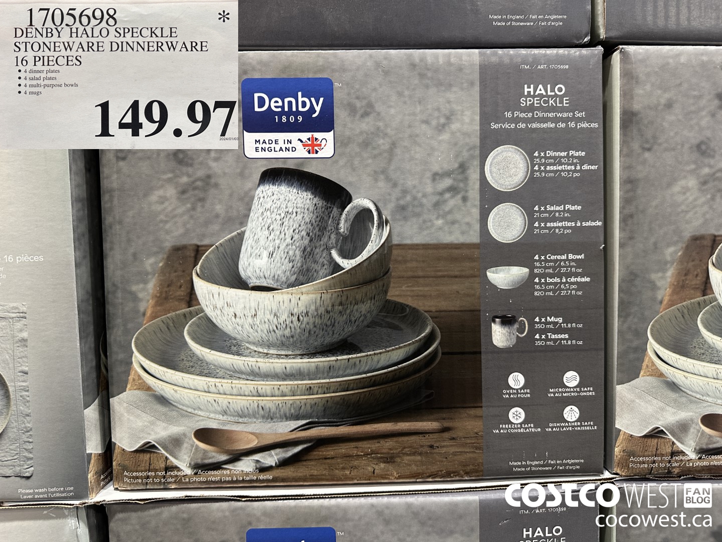 1705698 DENBY HALO SPECKLE STONEWARE DINNERWARE 16 PIECE $149.97