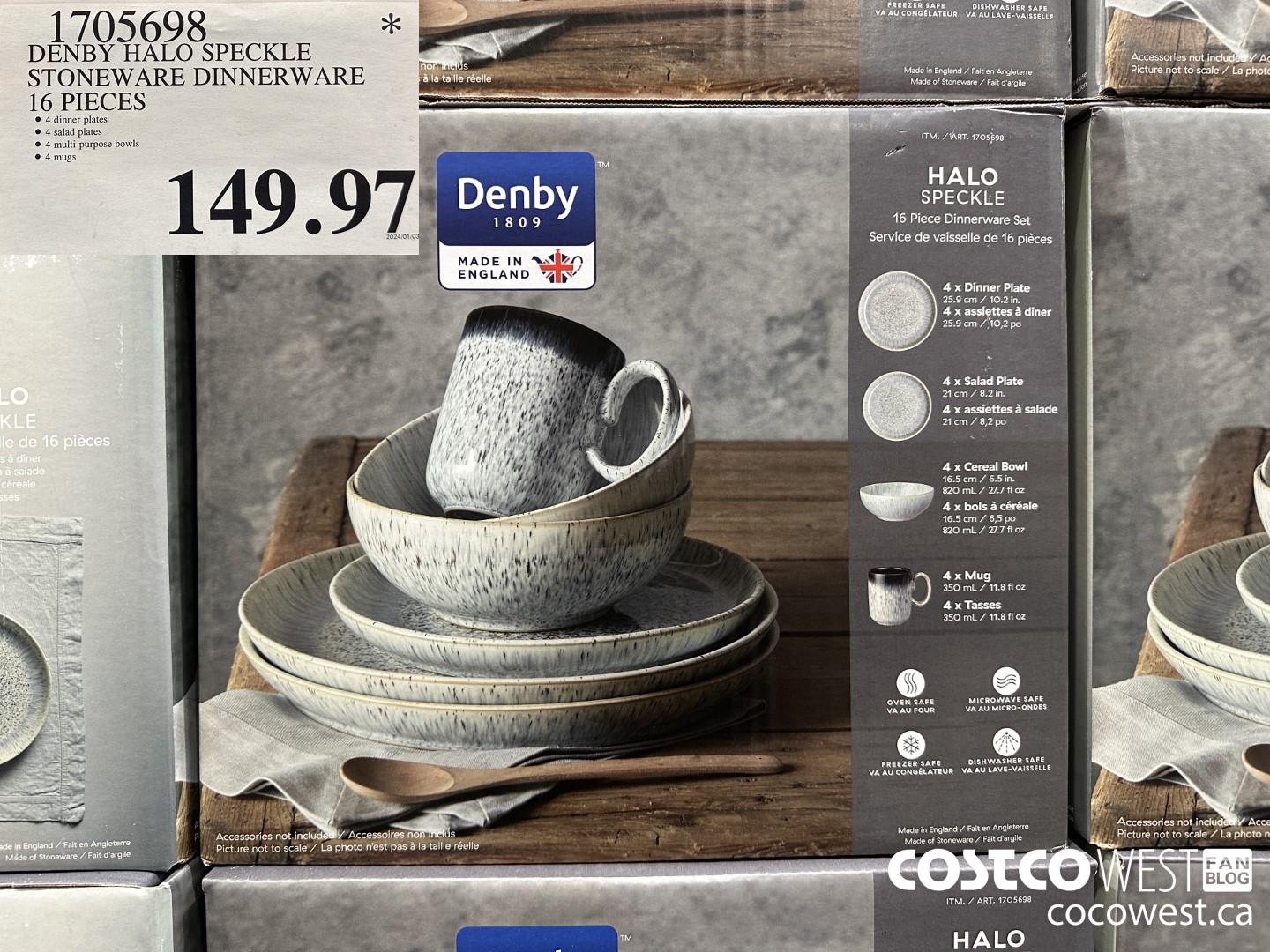 1705698 DENBY HALO SPECKLE STONEWARE DINNERWARE 16 PIECE $149.97