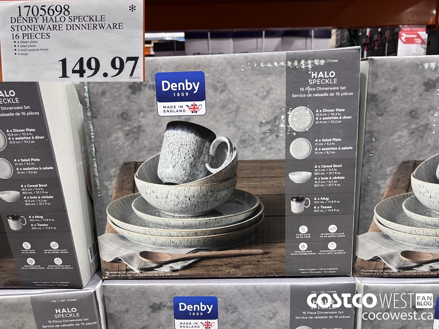 1705698 DENBY HALO SPECKLE STONEWARE DINNERWARE 16 PIECE $149.97