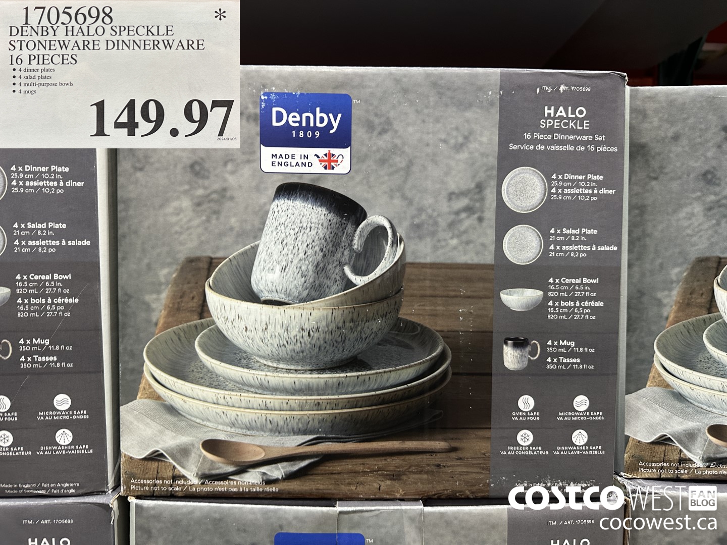 1705698 DENBY HALO SPECKLE STONEWARE DINNERWARE 16 PIECE $149.97