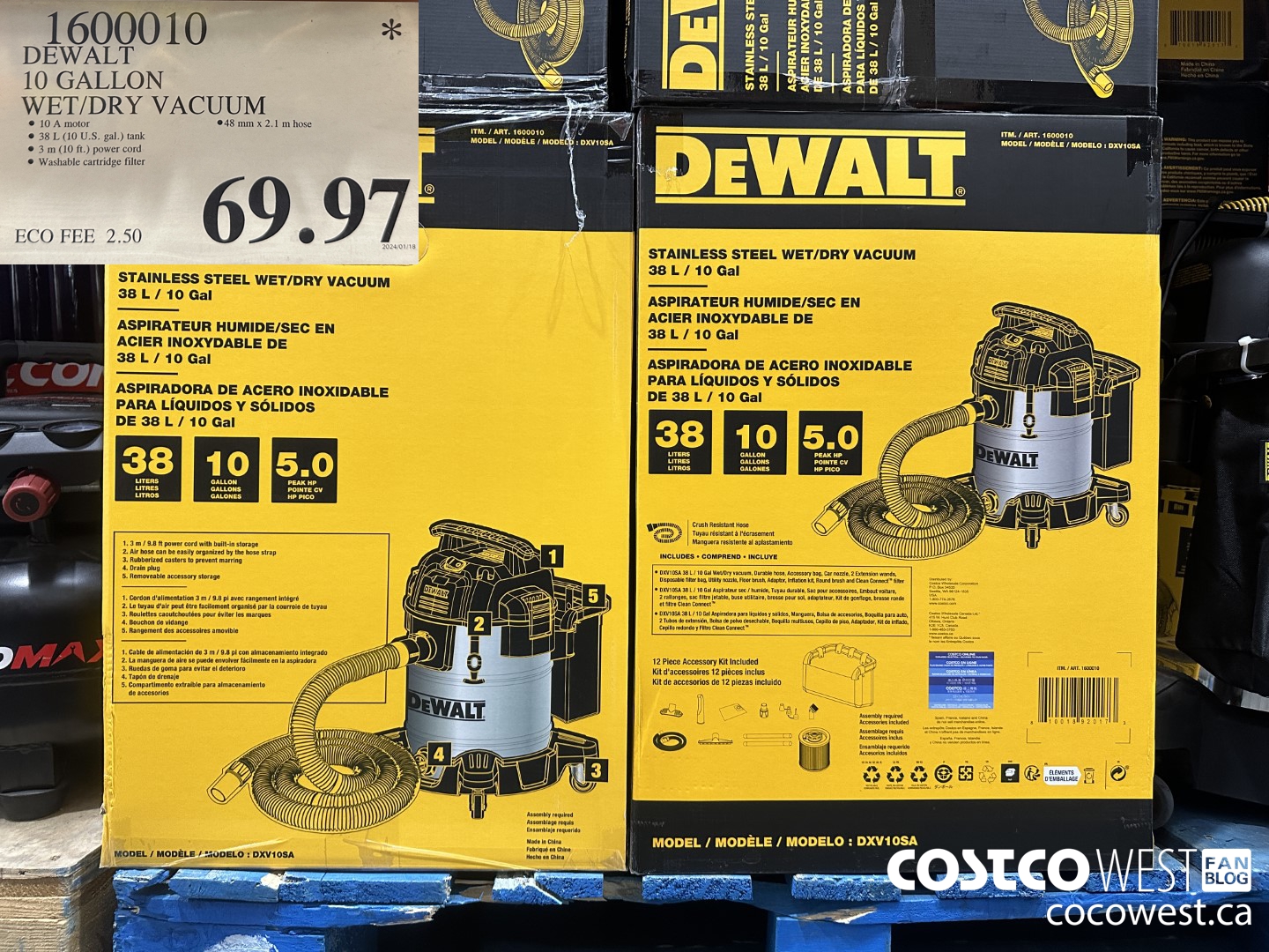 1600010 DEWALT 10 GALLON STAINLESS STEEL WET/DRY VACUUM $69.97