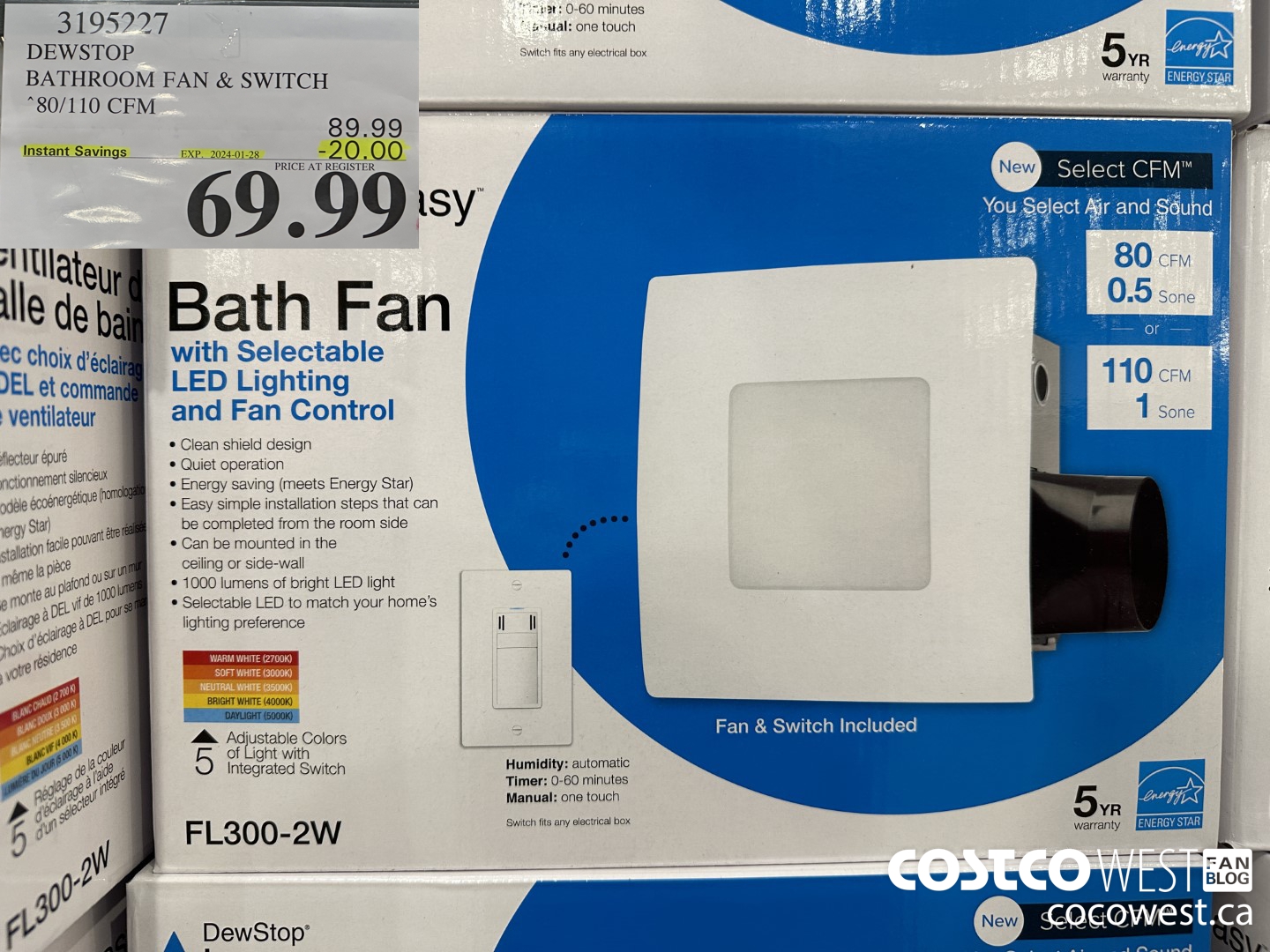 3195227 DEWSTOP BATHROOM FAN & SWITCH 80/110 CFM ($20.00 INSTANT SAVINGS EXPIRES ON 2024-01-28) $69.99