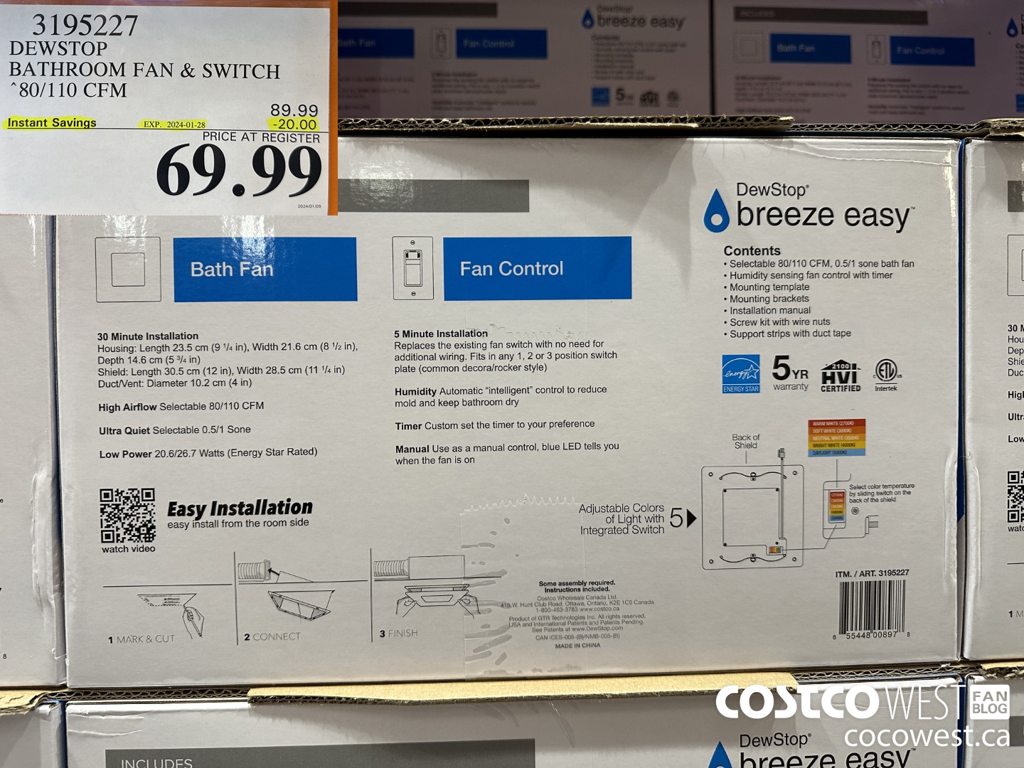 3195227 DEWSTOP BATHROOM FAN & SWITCH 80/110 CFM ($20.00 INSTANT SAVINGS EXPIRES ON 2024-01-28) $69.99