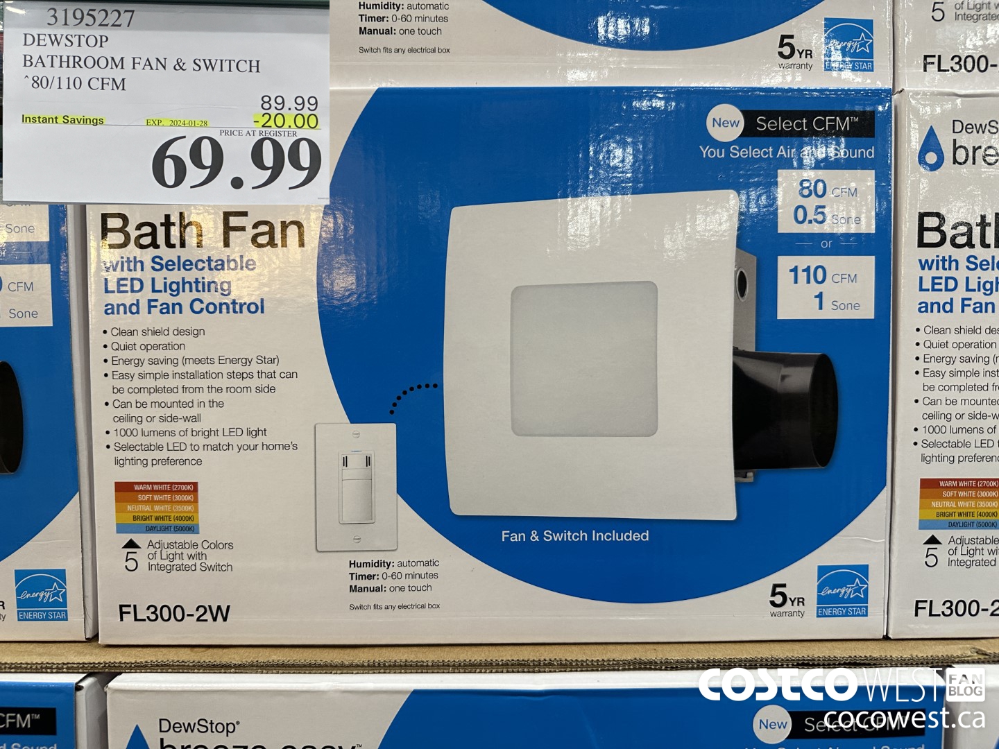 3195227 DEWSTOP BATHROOM FAN & SWITCH 80/110 CFM ($20.00 INSTANT SAVINGS EXPIRES ON 2024-01-28) $69.99