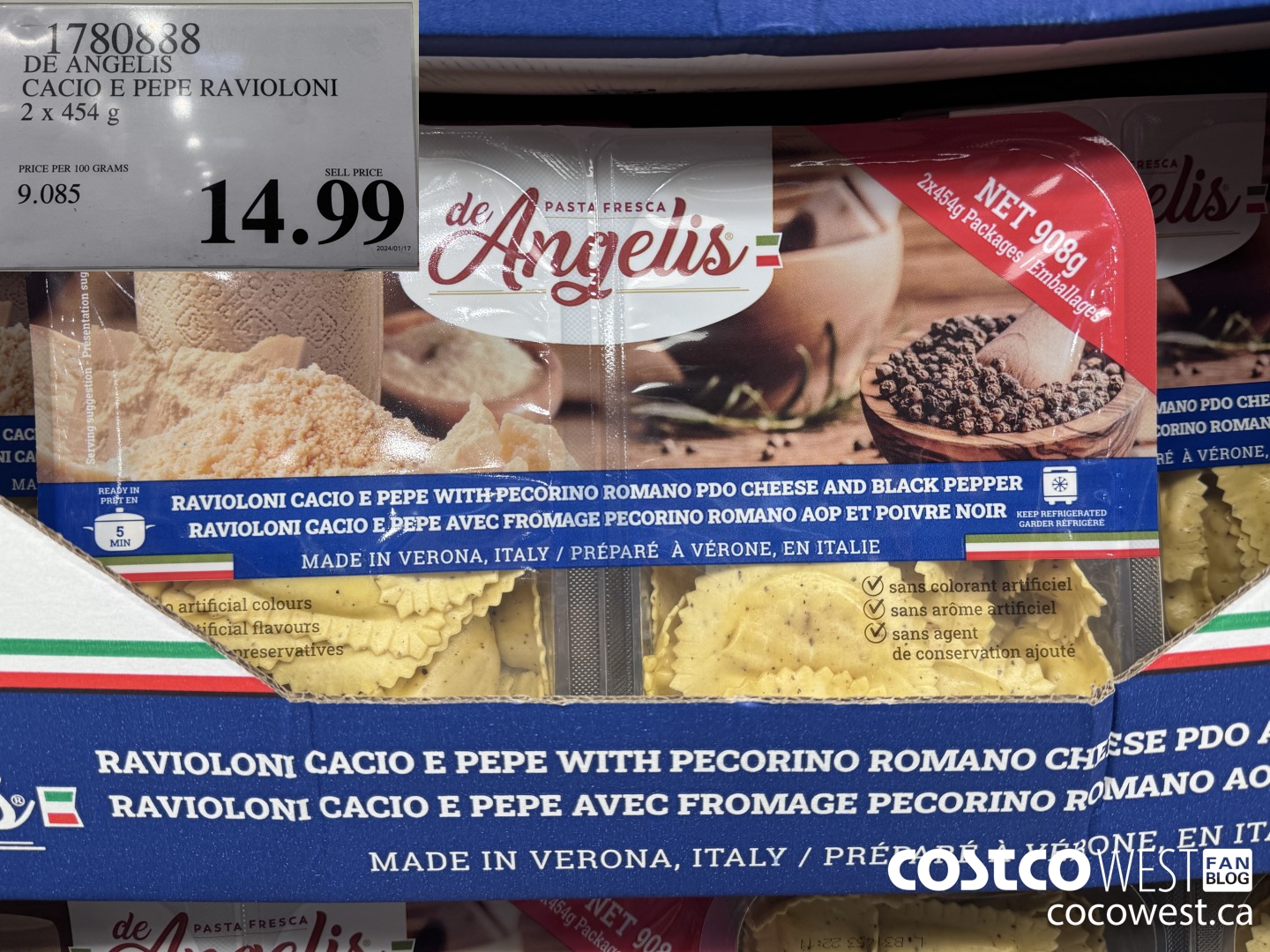 1780888 DE ANGELIS CACIO E PEPE RAVIOLONI 2 X 454 G $14.99