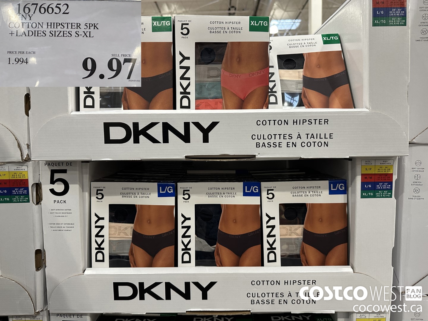 1676652 DKNY COTTON HIPSTER 5PK LADIES SIZES S-XL $9.97