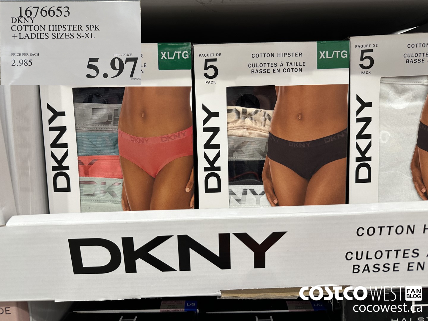 1676653 DKNY COTTON HIPSTER 5PK LADIES SIZES S-XL $5.97
