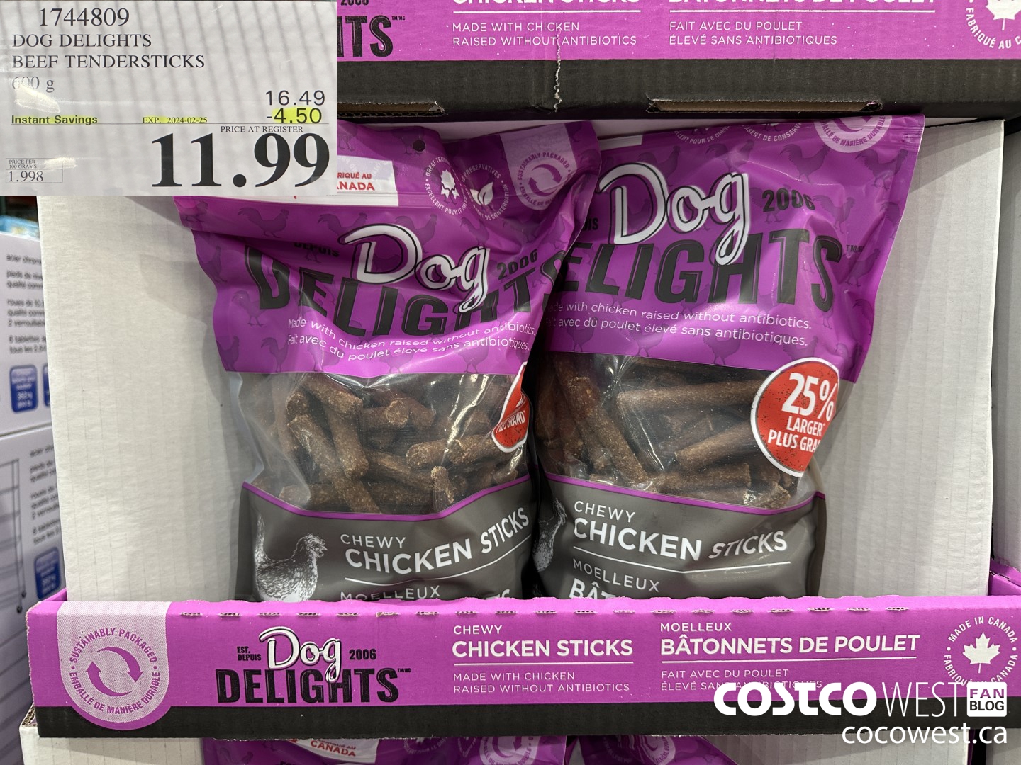 1744809 DOG DELIGHTS BEEF TENDERSTICKS 600G ($4.50 INSTANT SAVINGS EXPIRES ON 2024-02-25) $11.99