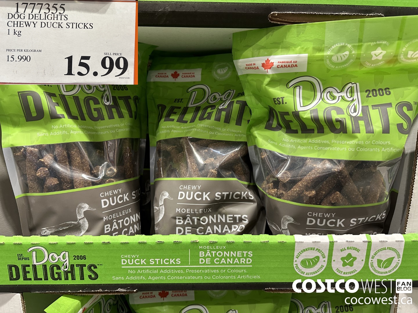 1777355 DOG DELIGHTS CHEWY DUCK STICKS 1KG $15.99