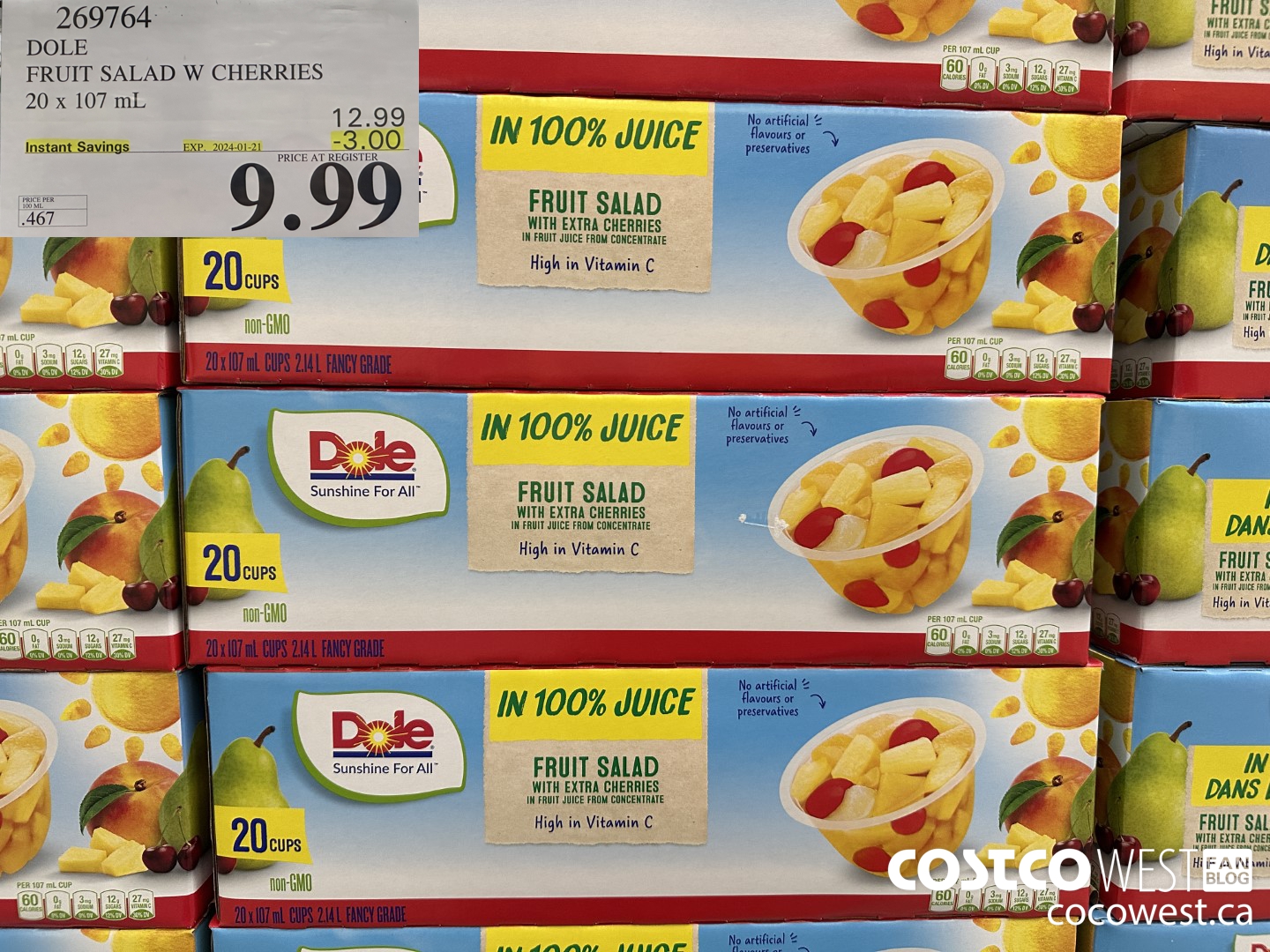 269764 DOLE FRUIT SALAD W CHERRIES 20 x 107 mL ($3.00 INSTANT SAVINGS EXPIRES ON 2024-01-21) $9.99