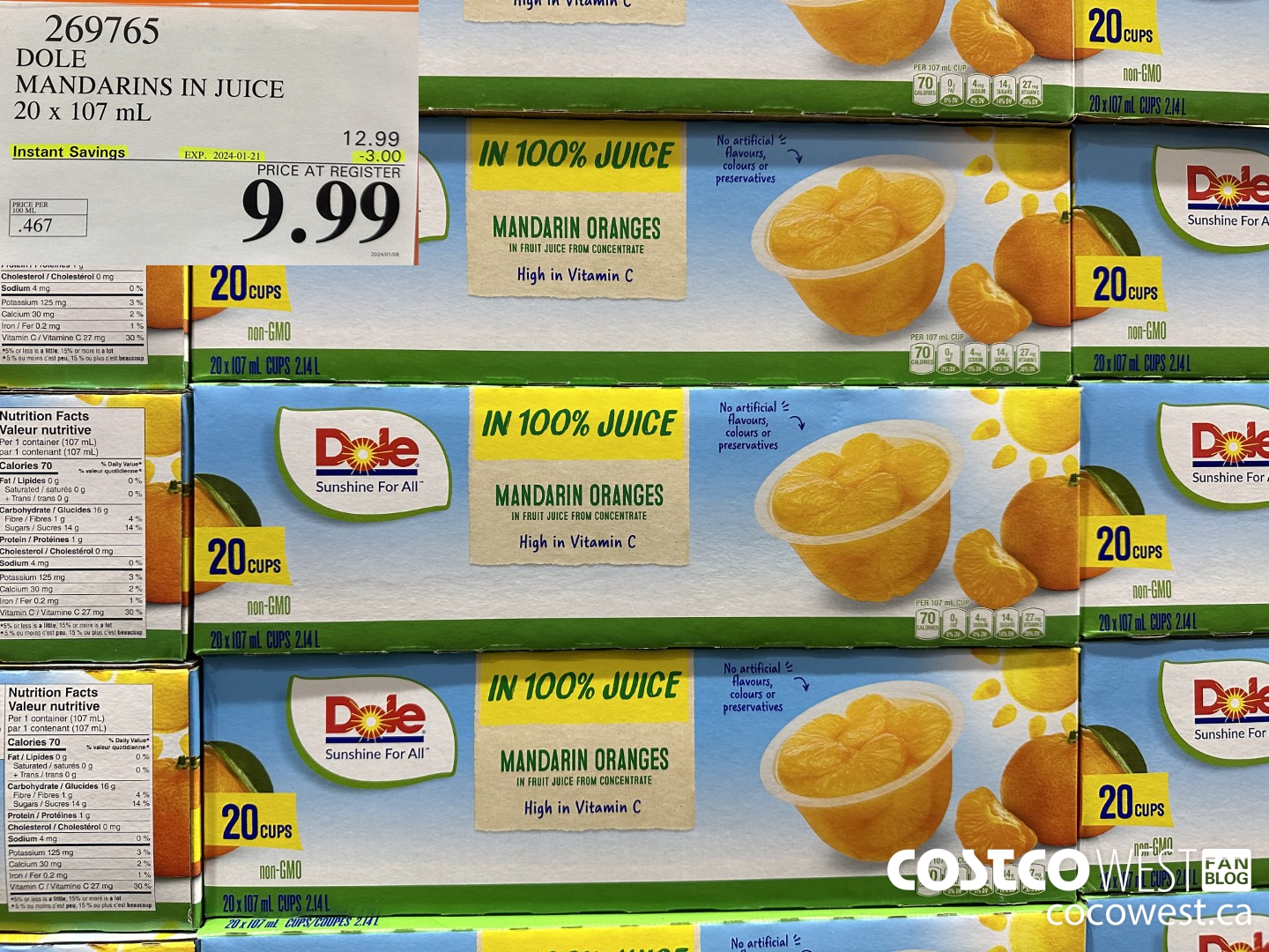 269765 DOLE MANDARINS IN JUICE 20 x 107 mL ($3.00 INSTANT SAVINGS EXPIRES ON 2024-01-21) $9.99