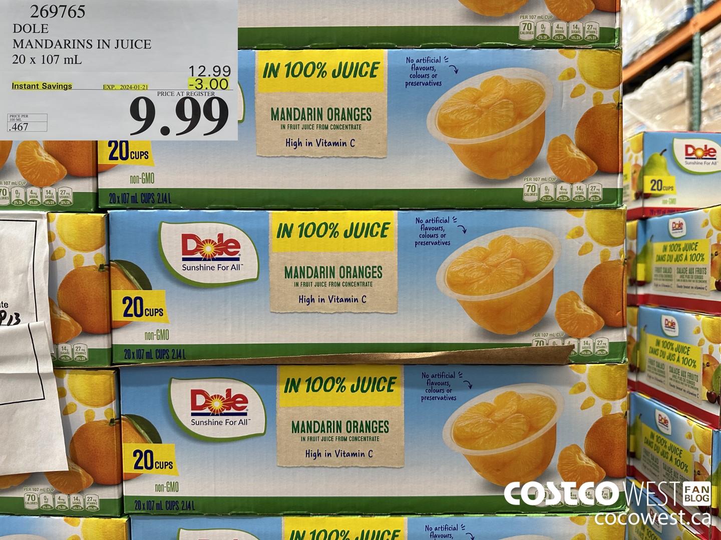 269765 DOLE MANDARINS IN JUICE 20 x 107 mL ($3.00 INSTANT SAVINGS EXPIRES ON 2024-01-21) $9.99