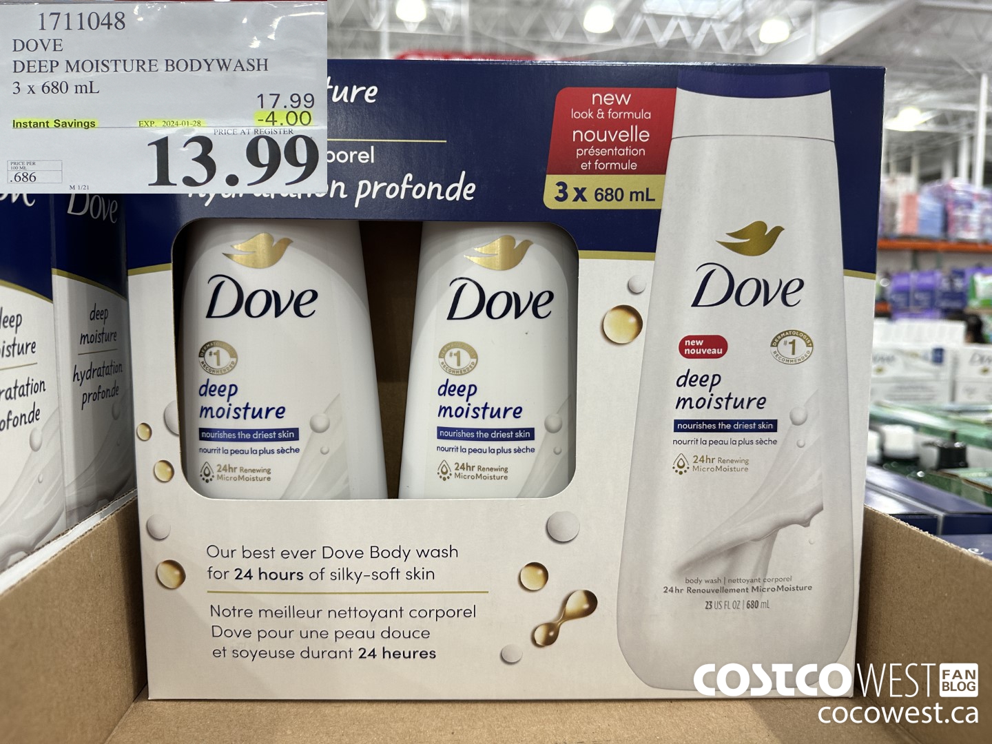 1711048 DOVE DEEP MOISTURE BODYWASH 3 X 680 ML ($4.00 INSTANT SAVINGS EXPIRES ON 2024-01-28) $13.99