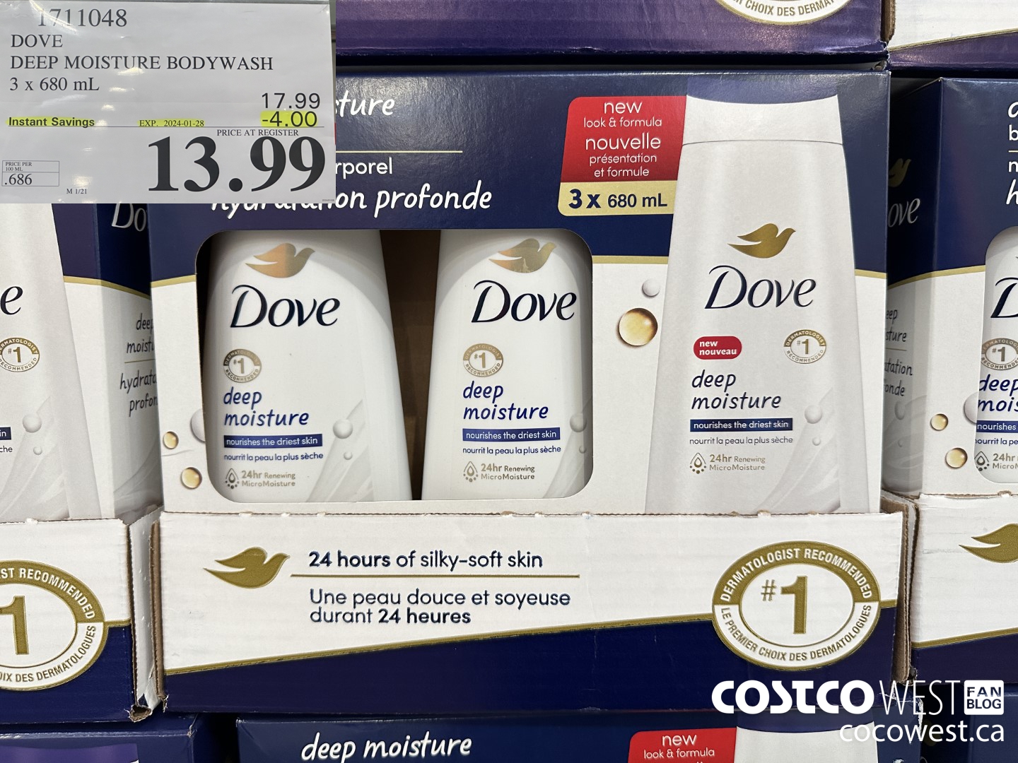 1711048 DOVE DEEP MOISTURE BODYWASH 3 X 680 ML ($4.00 INSTANT SAVINGS EXPIRES ON 2024-01-28) $13.99