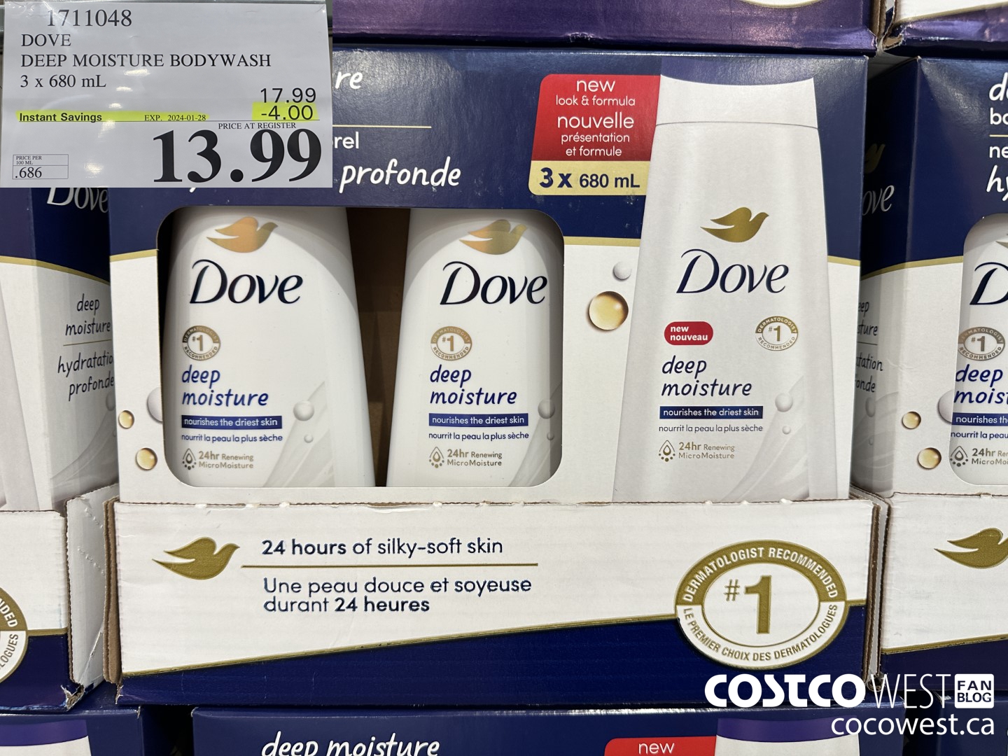 1711048 DOVE DEEP MOISTURE BODYWASH 3 X 680 ML ($4.00 INSTANT SAVINGS EXPIRES ON 2024-01-28) $13.99