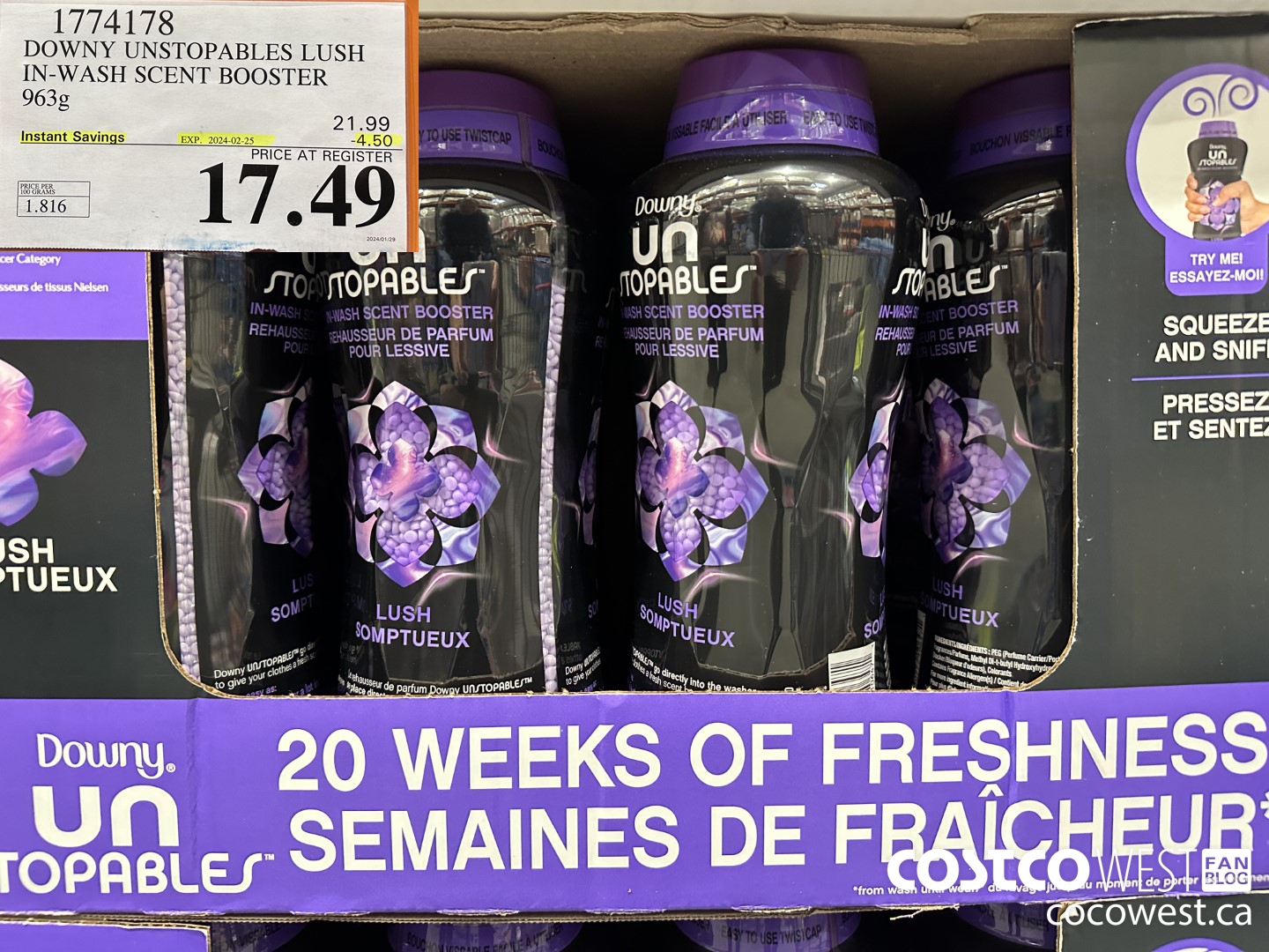 1774178 DOWNY UNSTOPABLES LUSH IN-WASH SCENT BOOSTER 963G ($4.50 INSTANT SAVINGS EXPIRES ON 2024-02-25) $17.49