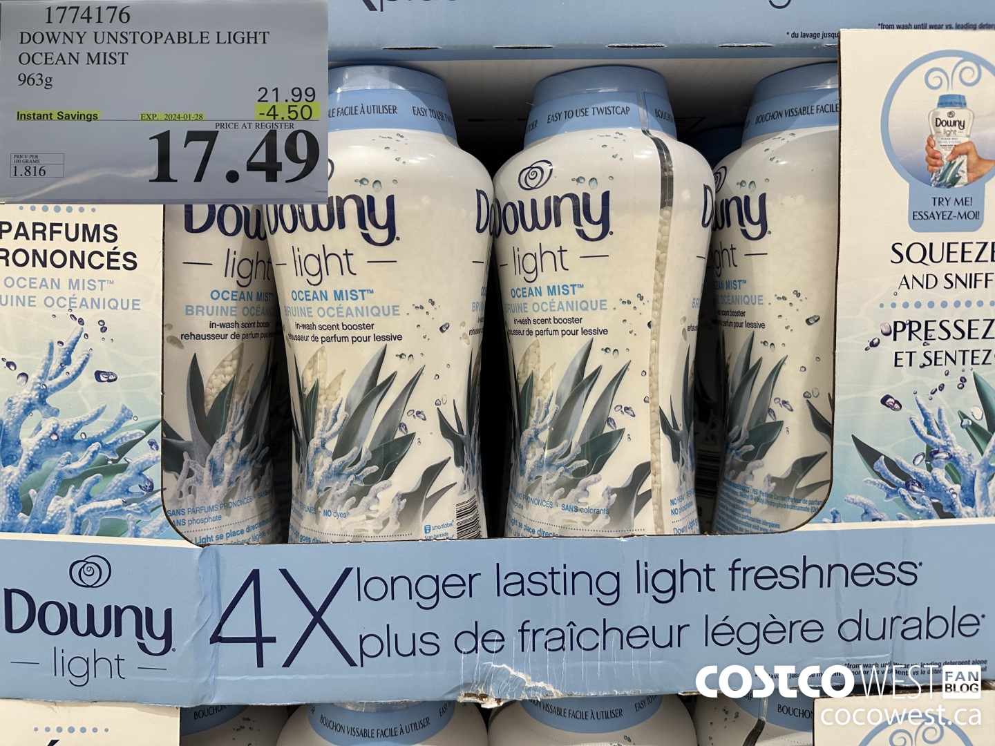 1774176 DOWNY UNSTOPABLE LIGHT OCEAN MIST 963G ($4.50 INSTANT SAVINGS EXPIRES ON 2024-01-28) $17.49