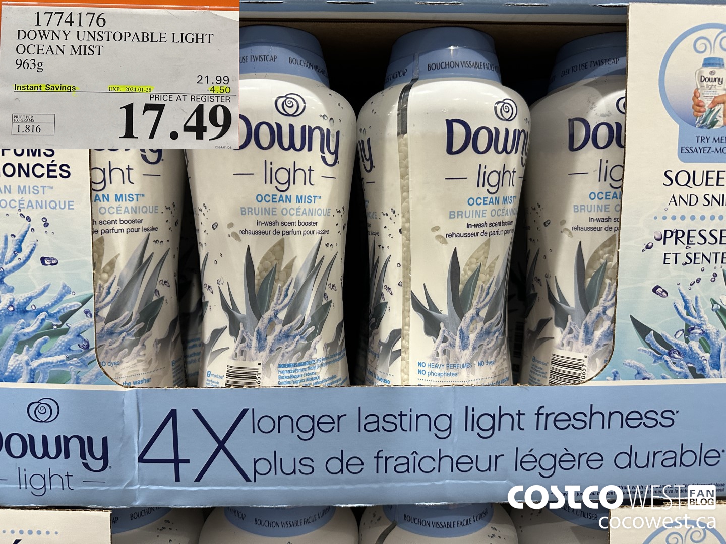 1774176 DOWNY UNSTOPABLE LIGHT OCEAN MIST 963G ($4.50 INSTANT SAVINGS EXPIRES ON 2024-01-28) $17.49