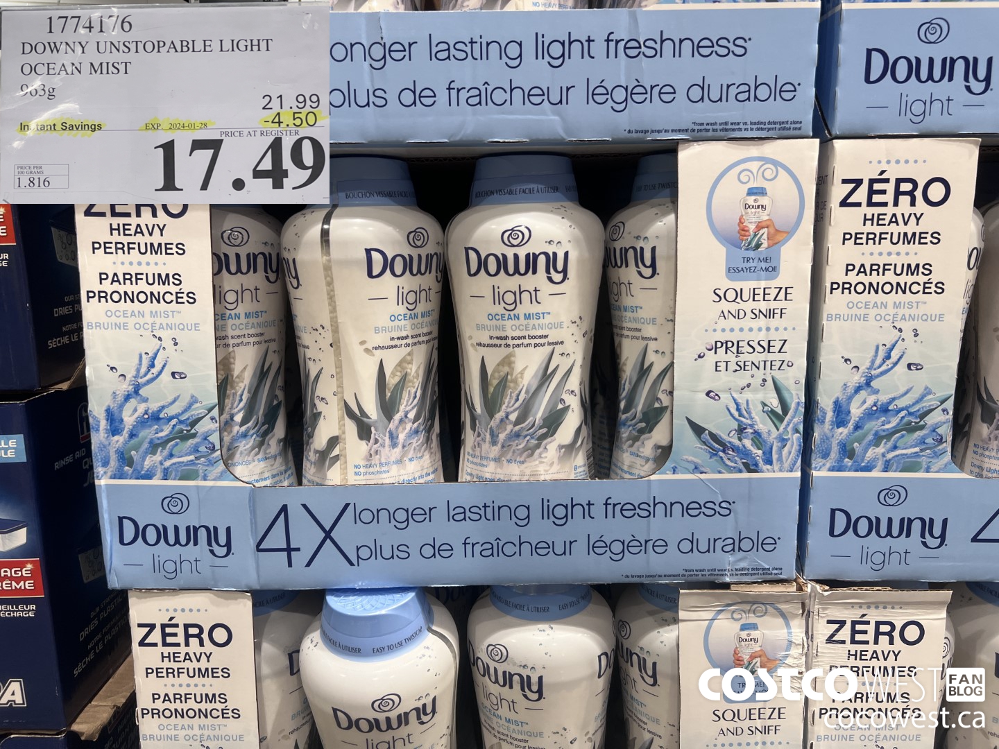 1774176 DOWNY UNSTOPABLE LIGHT OCEAN MIST 963G ($4.50 INSTANT SAVINGS EXPIRES ON 2024-01-28) $17.49