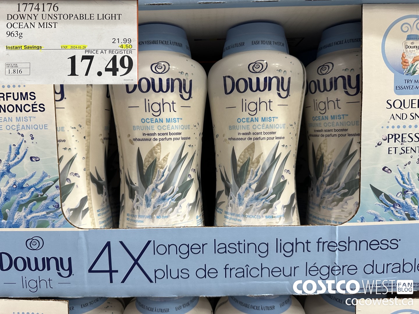 1774176 DOWNY UNSTOPABLE LIGHT OCEAN MIST 963G ($4.50 INSTANT SAVINGS EXPIRES ON 2024-01-28) $17.49