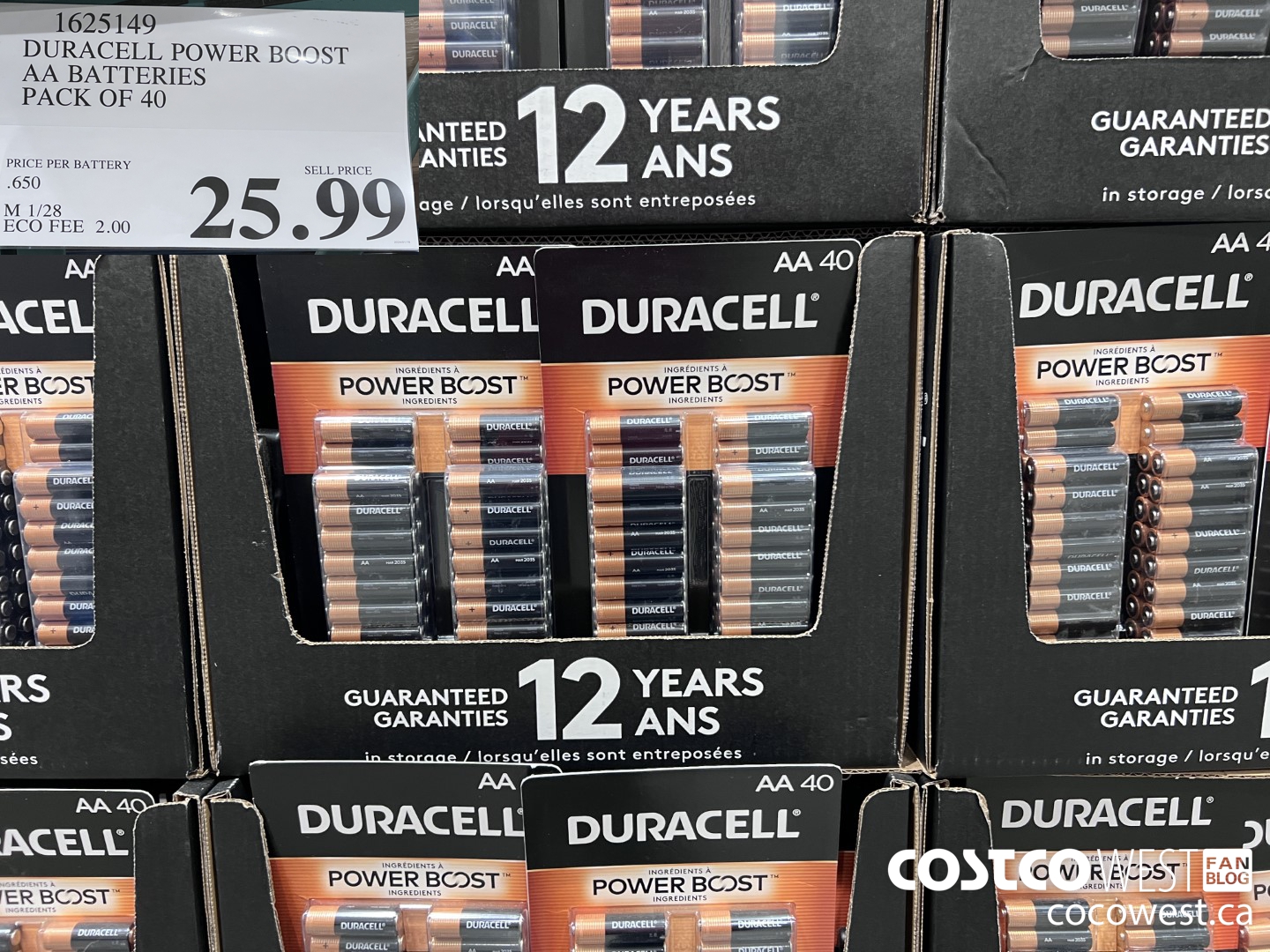 1625149 DURACELL POWER BOOST AA BATTERIES PACK OF 40 $25.99