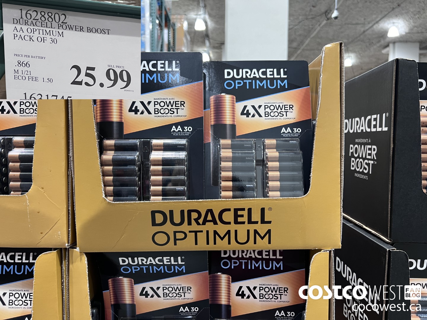 1628802 DURACELL POWER BOOST AA OPTIMUM PACK OF 30 $25.99