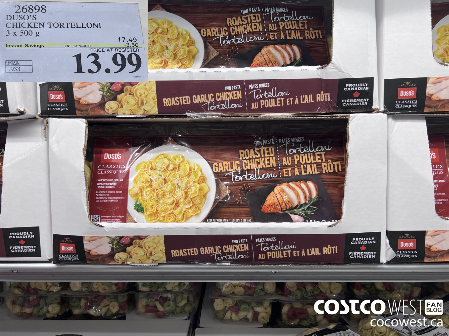 26898 DUSO'S CHICKEN TORTELLONI 3 x 500 g ($3.50 INSTANT SAVINGS EXPIRES ON 2024-01-21) $13.99