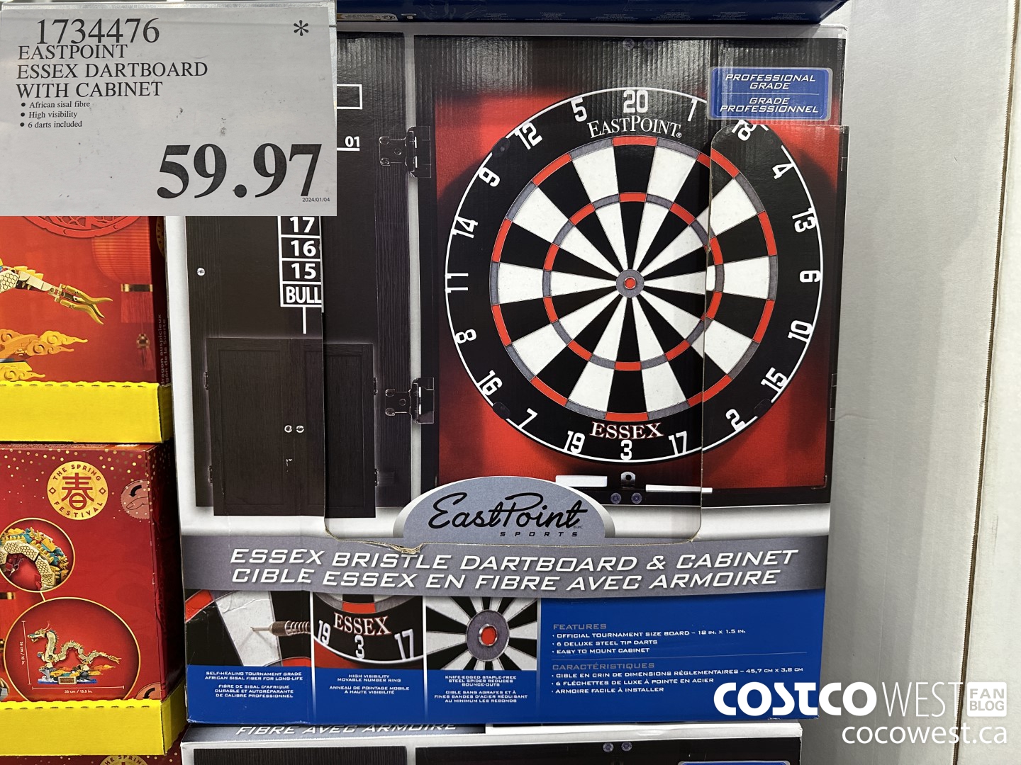 1734476 EASTPOINT ESSEX DARTBOARD WITH CABINET $59.97