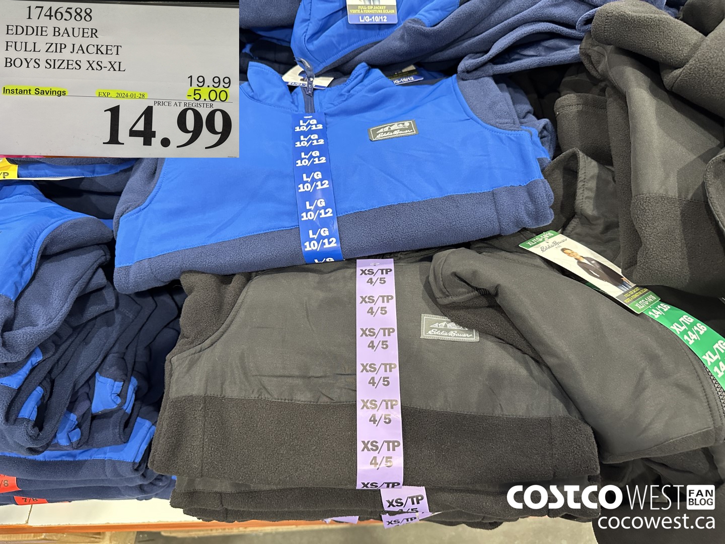 1746588 EDDIE BAUER FULL ZIP JACKET BOYS SIZES XS-XL  ($5.00 INSTANT SAVINGS EXPIRES ON 2024-01-28) $14.99