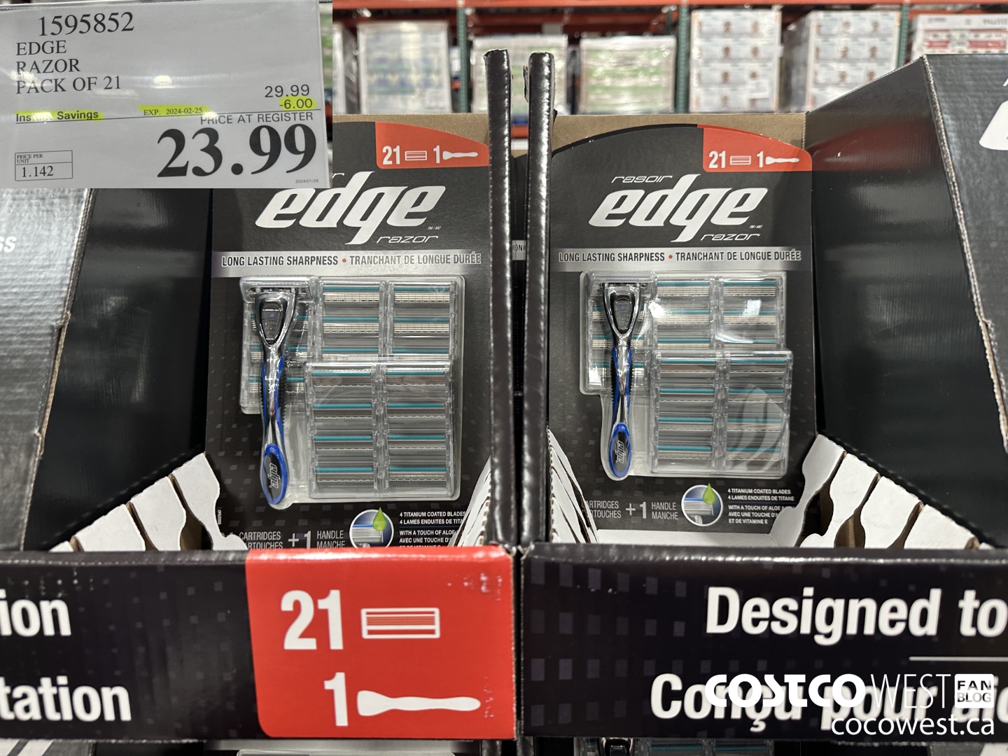 1595852 EDGE RAZOR PACK OF 21 ($6.00 INSTANT SAVINGS EXPIRES ON 2024-02-25) $23.99