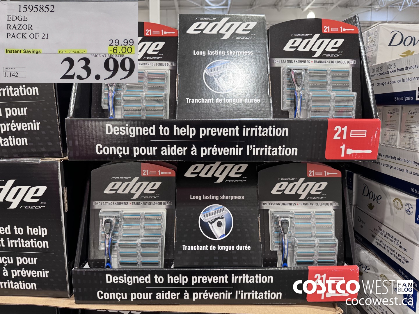 1595852 EDGE RAZOR PACK OF 21 ($6.00 INSTANT SAVINGS EXPIRES ON 2024-02-25) $23.99