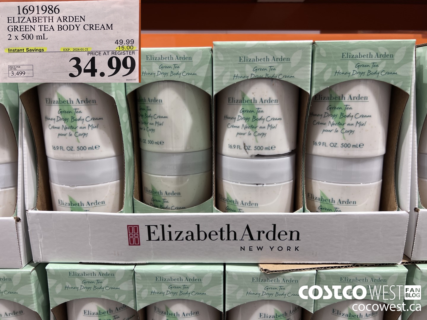 1691986 ELIZABETH ARDEN GREEN TEA BODY CREAM 2 X 500 ML ($15.00 INSTANT SAVINGS EXPIRES ON 2024-01-21) $34.99