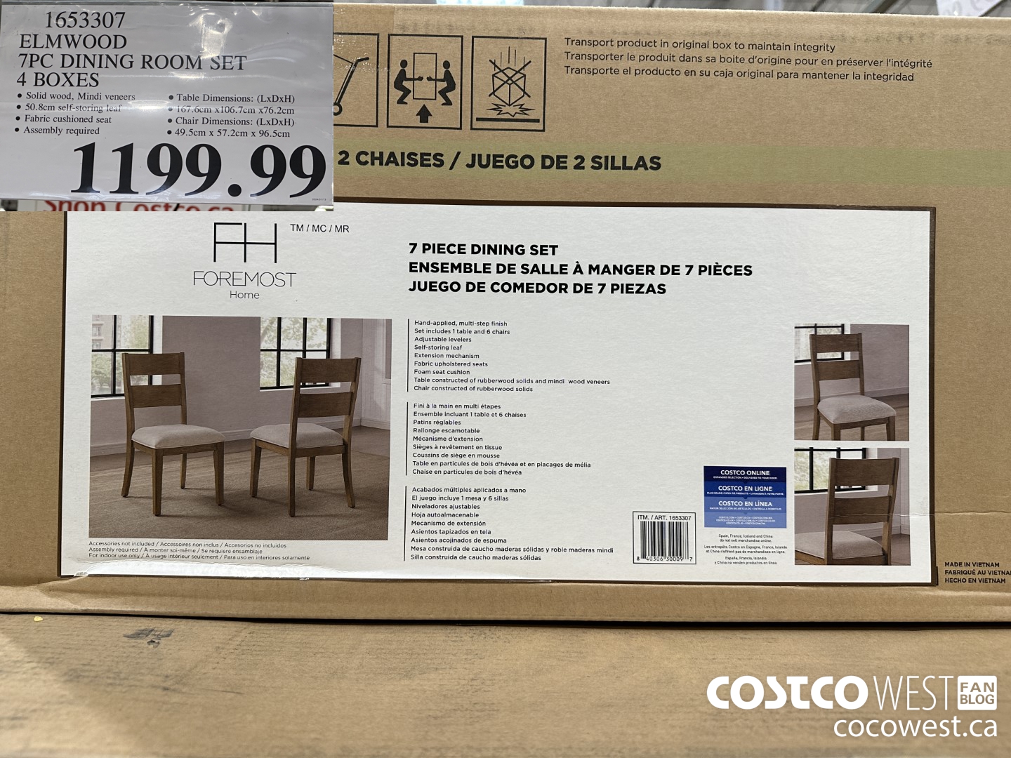 1653307 ELMWOOD 7PC DINING ROOM SET 4 BOXES $1199.99