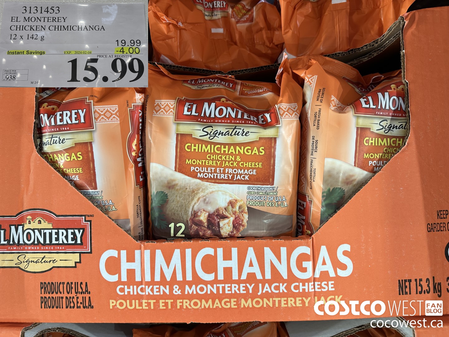 3131453 EL MONTEREY CHICKEN CHIMICHANGA 12 X 142G ($4.00 INSTANT SAVINGS EXPIRES ON 2024-02-04) $15.99