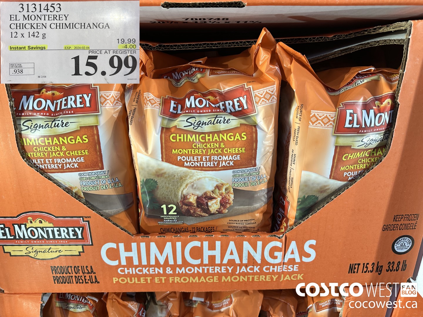 3131453 EL MONTEREY CHICKEN CHIMICHANGA 12 X 142G ($4.00 INSTANT SAVINGS EXPIRES ON 2024-02-04) $15.99