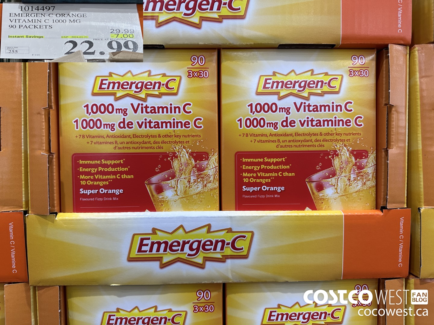 1014497 EMERGEN-C ORANGE VITAMIN C 1000 MG 90 PACKETS ($7.00 INSTANT SAVINGS EXPIRES ON 2024-01-21) $22.99
