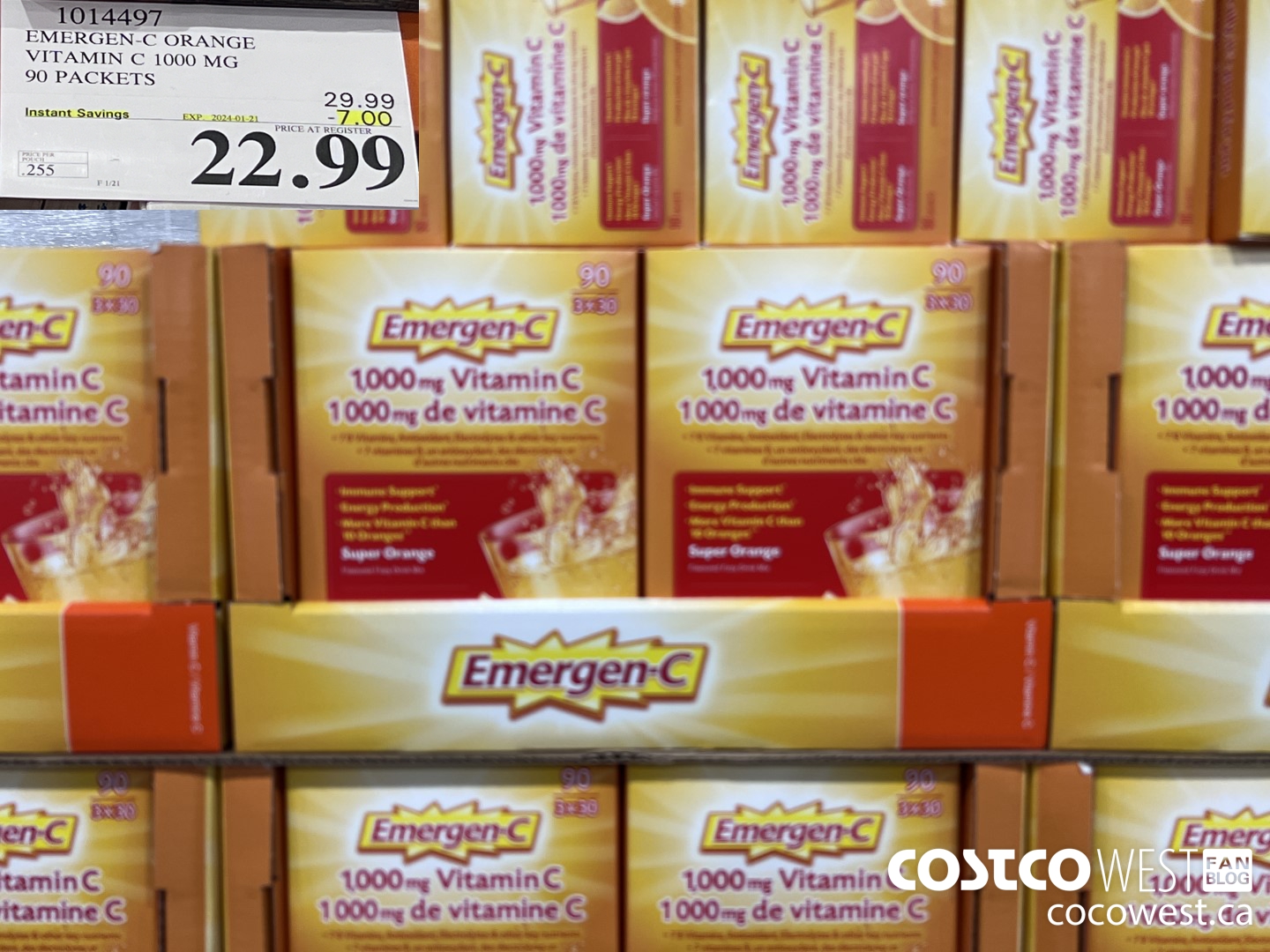 1014497 EMERGEN-C ORANGE VITAMIN C 1000 MG 90 PACKETS ($7.00 INSTANT SAVINGS EXPIRES ON 2024-01-21) $22.99