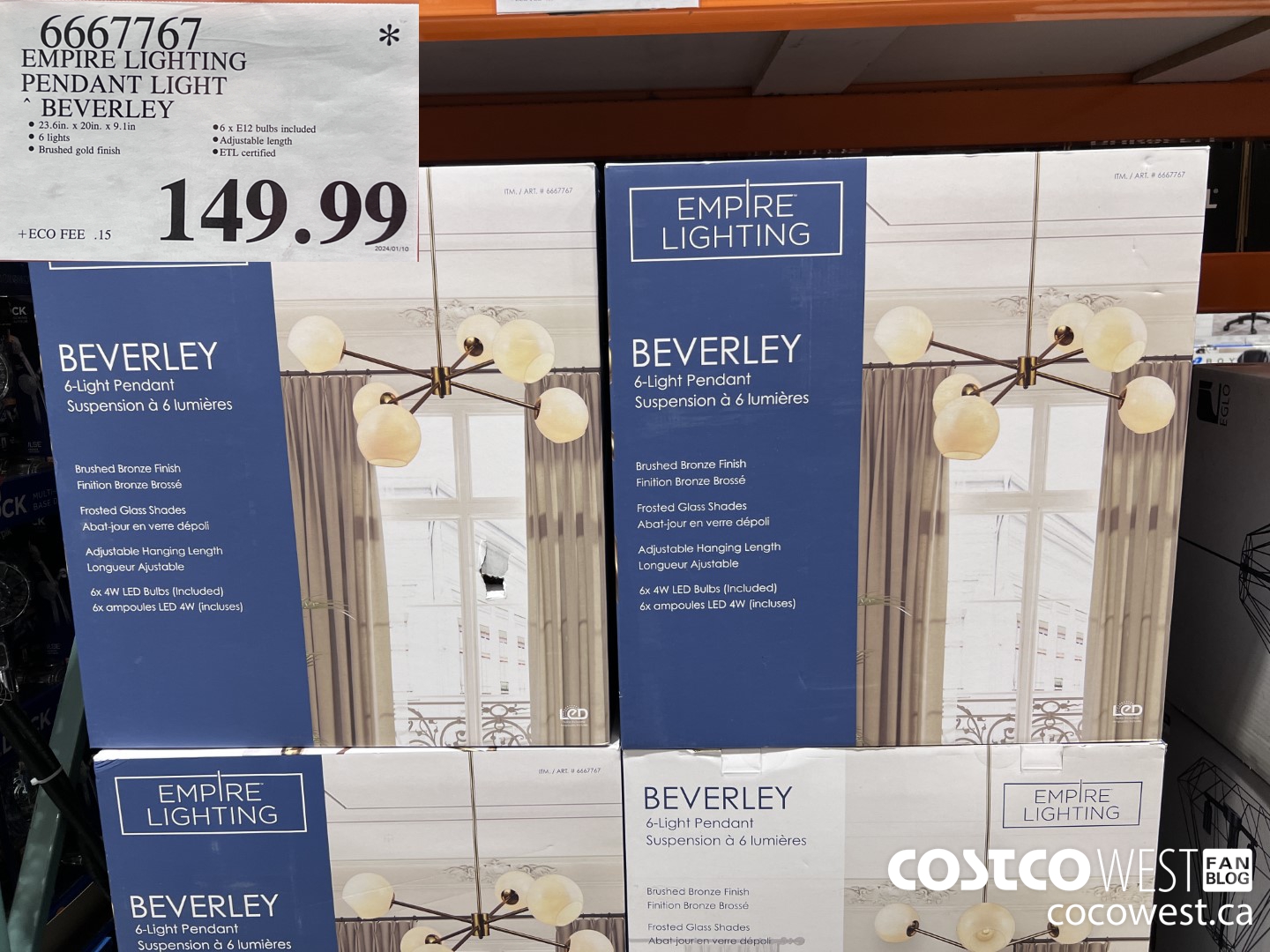 6667767 EMPIRE LIGHTING PENDANT LIGHT BEVERLEY $149.99