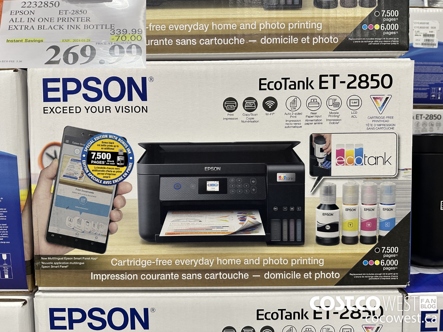 2232850 EPSON ET-2850 ALL IN ONE PRINTER EXTRA BLACK INK BOTTLE ($70.00 INSTANT SAVINGS EXPIRES ON 2024-01-28) $269.99