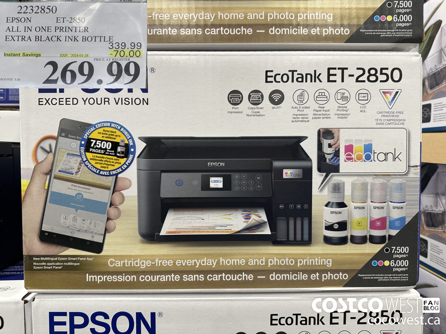 2232850 EPSON ET-2850 ALL IN ONE PRINTER EXTRA BLACK INK BOTTLE ($70.00 INSTANT SAVINGS EXPIRES ON 2024-01-28) $269.99