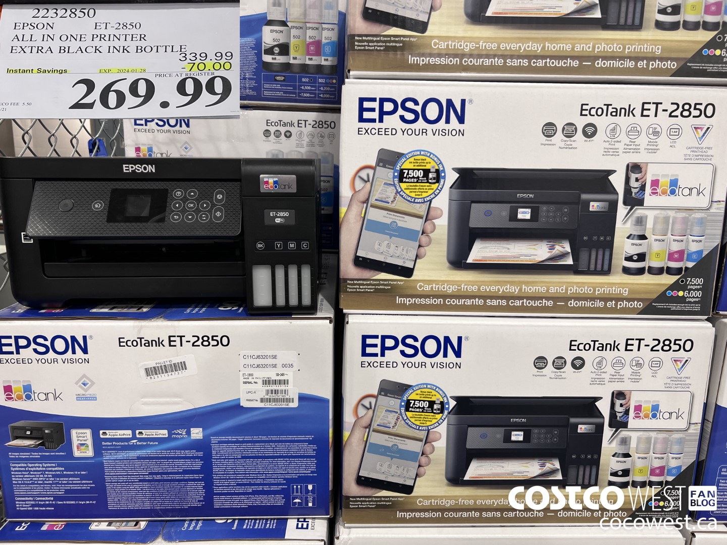 2232850 EPSON ET-2850 ALL IN ONE PRINTER EXTRA BLACK INK BOTTLE ($70.00 INSTANT SAVINGS EXPIRES ON 2024-01-28) $269.99