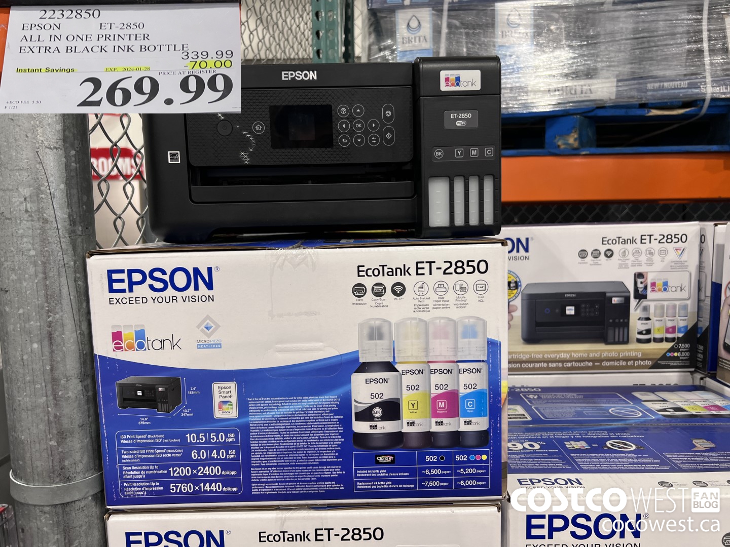 2232850 EPSON ET-2850 ALL IN ONE PRINTER EXTRA BLACK INK BOTTLE ($70.00 INSTANT SAVINGS EXPIRES ON 2024-01-28) $269.99