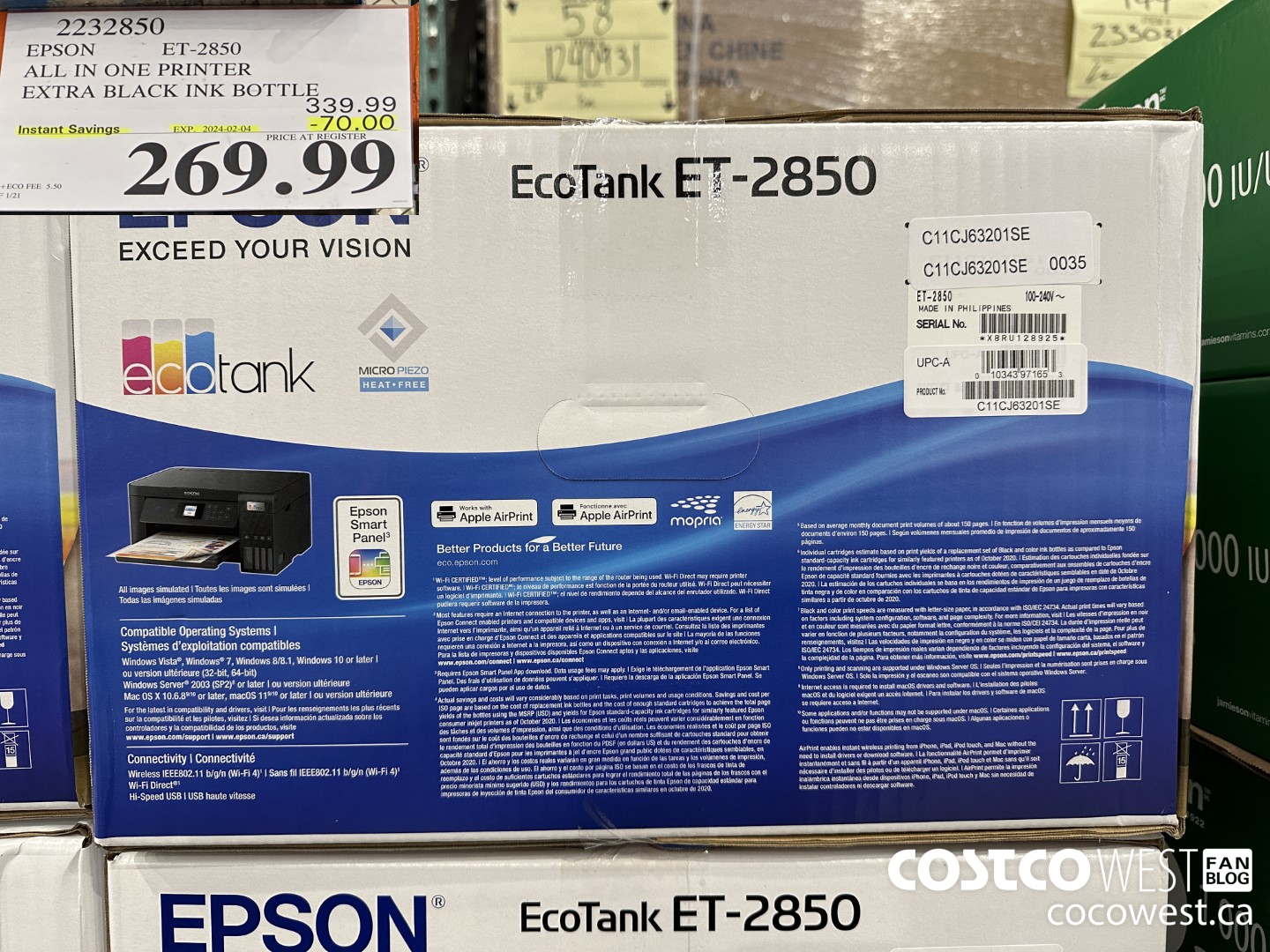2232850 EPSON ET-2850 ALL IN ONE PRINTER EXTRA BLACK INK BOTTLE ($70.00 INSTANT SAVINGS EXPIRES ON 2024-02-04) $269.99
