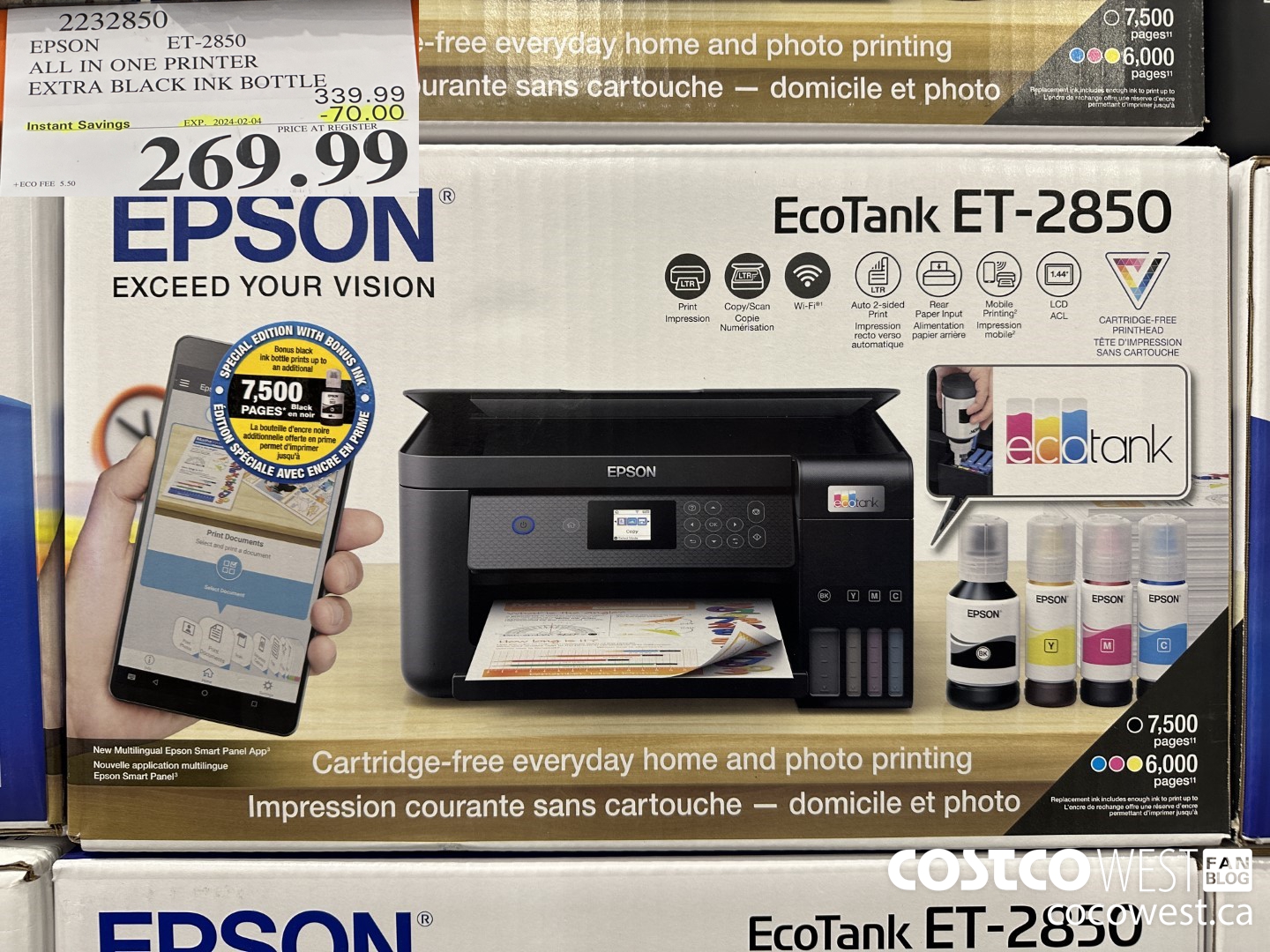 2232850 EPSON ET-2850 ALL IN ONE PRINTER EXTRA BLACK INK BOTTLE ($70.00 INSTANT SAVINGS EXPIRES ON 2024-02-04) $269.99
